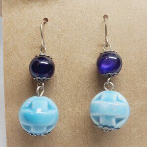Handmade Blue Tone‎ Beaded Dangle Drop Earrings Women's Casual Everyday 2 inches